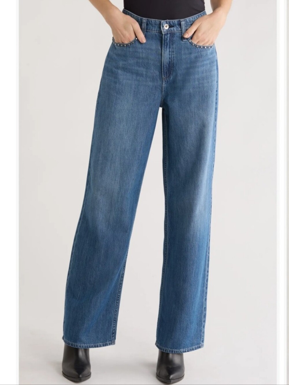 rag & bone Wide-Leg Stud Trim Jeans - Blue